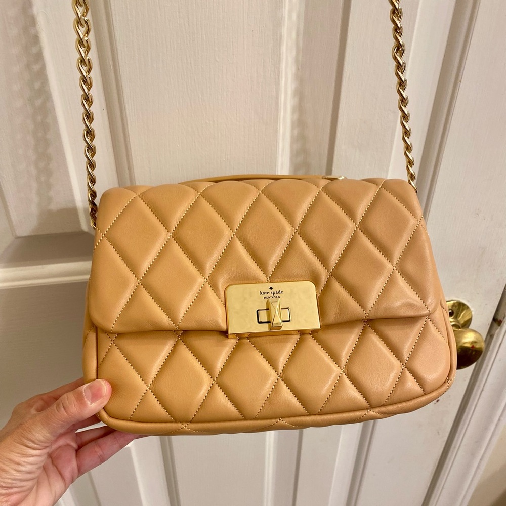 KATE SPADE QUILTED LEATHER CAREY SMALL FLAP CROSSBODY PURSE GOLD CHAIN STRAP NWT